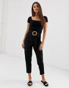 Asos Design Paperbag Waist Pants With Rattan Belt-black