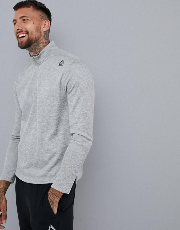 Reebok Training Double Knit Half Zip Sweat In Gray Dh1935