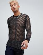 Asos Design Laddered Sweater With Silver Metallic Yarn - Silver