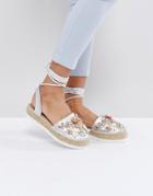 Asos Jersey City Embellished Tie Leg Espadrilles - Silver