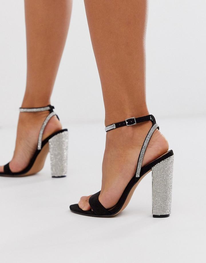 Asos Design Hot Step Embellished Block Heeled Sandals In Black
