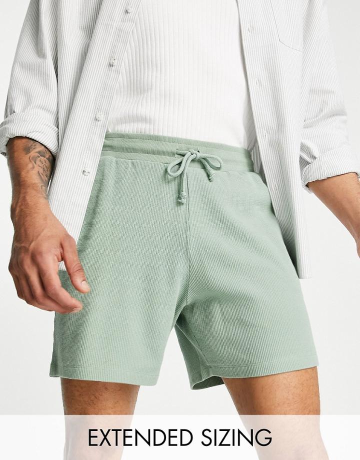 Asos Design Oversized Waffle Shorts In Green