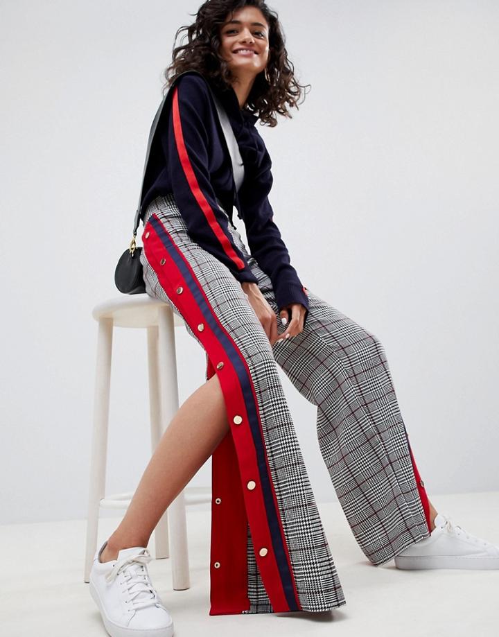Asos Design Tailored Check Trackpant With Stripe Popper Side - Multi