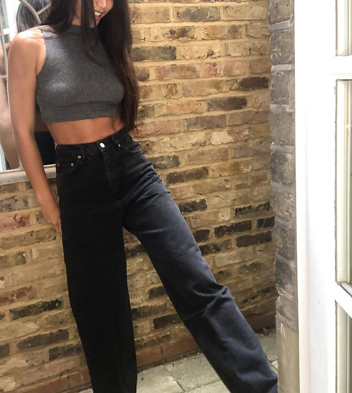 Asos Design Tall High Rise 'relaxed' Dad Jeans In Washed Black