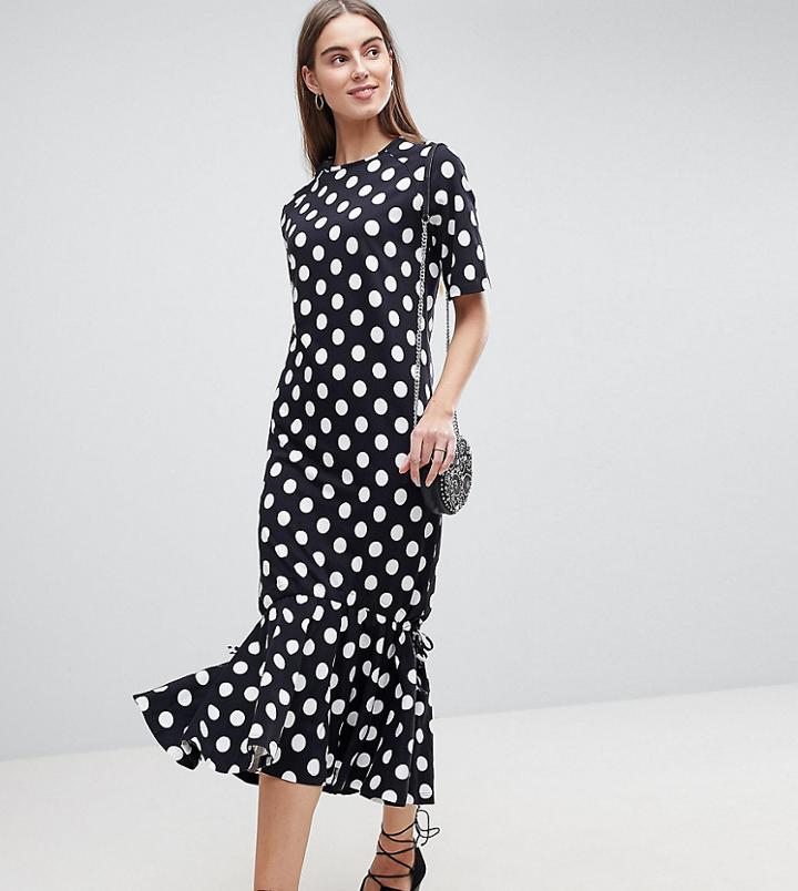 Asos Tall Drop Hem Maxi Dress In Polka Dot - Multi