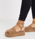 Asos Design Wide Fit Tabitha Chunky Flatform Sandals In Beige-neutral