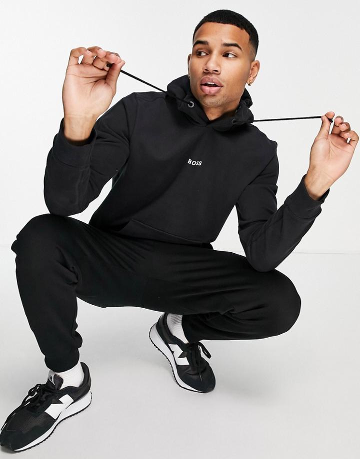 Boss Weedo Overhead Hoodie With Central Logo In Black