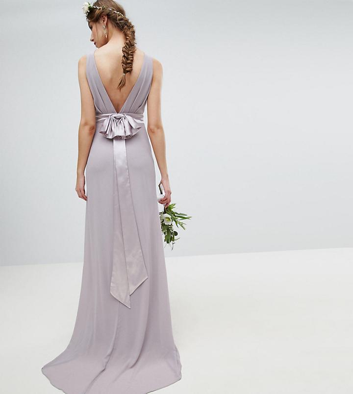 Tfnc Tall Sateen Bow Back Maxi Bridesmaid Dress - Gray