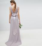 Tfnc Tall Sateen Bow Back Maxi Bridesmaid Dress - Gray