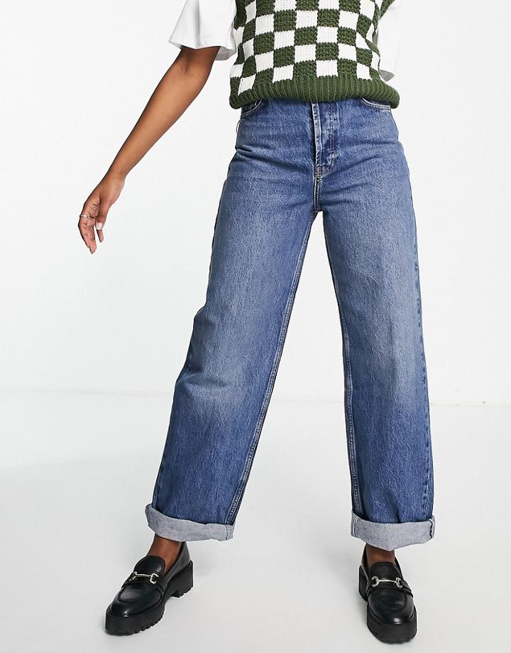 Topshop Oversize Mom Jean In Mid Blue