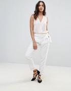 Frnch Tie Waist Pants-white