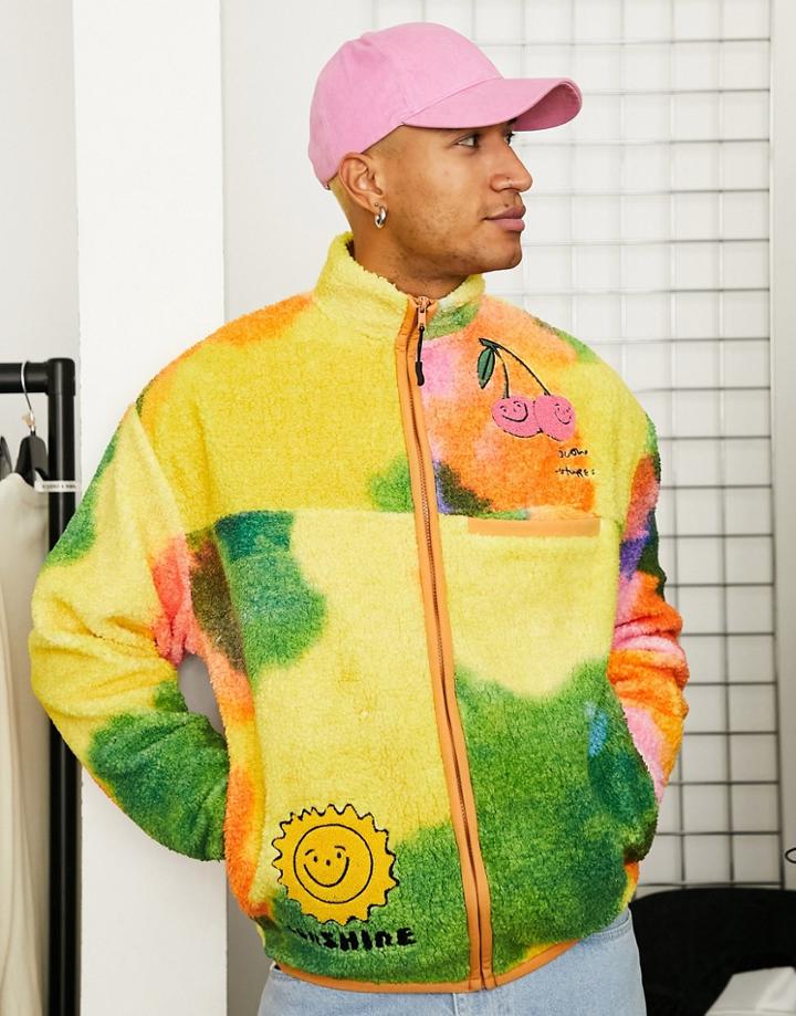 Asos Design Oversized Polar Fleece Half Zip Sweatshirt In All Over Abstract Print-multi