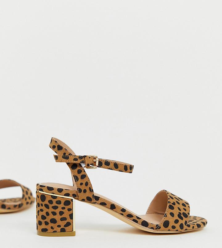 New Look Wide Fit Low Block Heel In Animal-brown