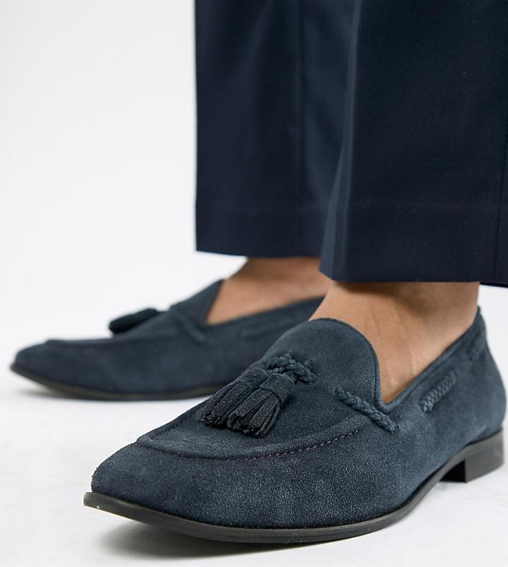 Kg By Kurt Geiger Wide Fit Tassel Loafers In Navy Suede-blue