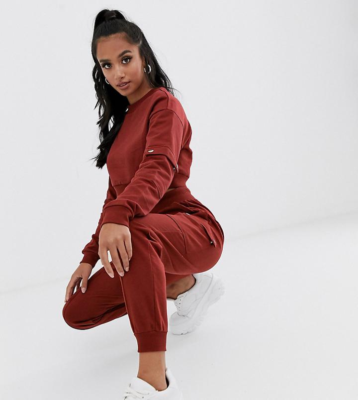 Asos Design Petite Tracksuit Cropped Sweat / Jogger With Utility Details-orange