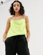 River Island Cami Top With Cowl Neck In Neon Lime-green