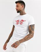 Asos Design T-shirt With Dragon Print And Roll Sleeve
