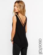 Asos Tall V Front And V Back Tank With Mesh Insert - Black