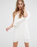 Mango One Shoulder Ruffle Cheesecloth Dress - White