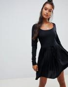 Asos Design Skater Mini Dress With Pleated Skirt - Black