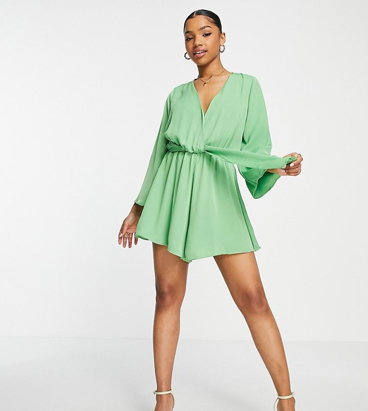 Stradivarius Wrap Mini Dress In Sage-green