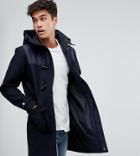 Jack & Jones Originals Wool Duffle Coat With Shoulder And Hood Detail - Navy
