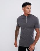 Asos Design Muscle Fit Zip Turtleneck T-shirt With Stretch In Gray
