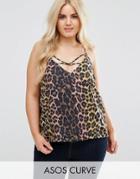 Asos Curve Cross Strap Detail Cami In Animal Print - Multi