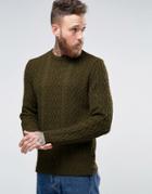 Asos Cable Knit Sweater With Button Side Seam - Green