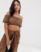 South Beach Leopard Two-piece Top With Crotchet Trim - Multi