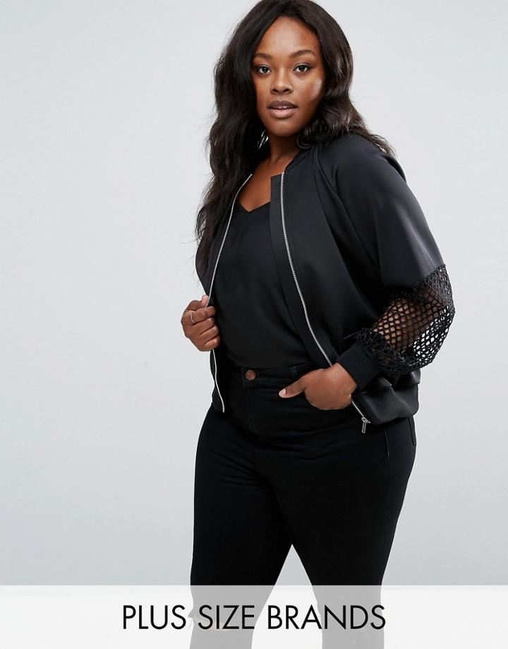 Pink Clove Mesh Insert Bomber Jacket - Black