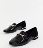 River Island Loafers With Gold Buckle In Black - Black