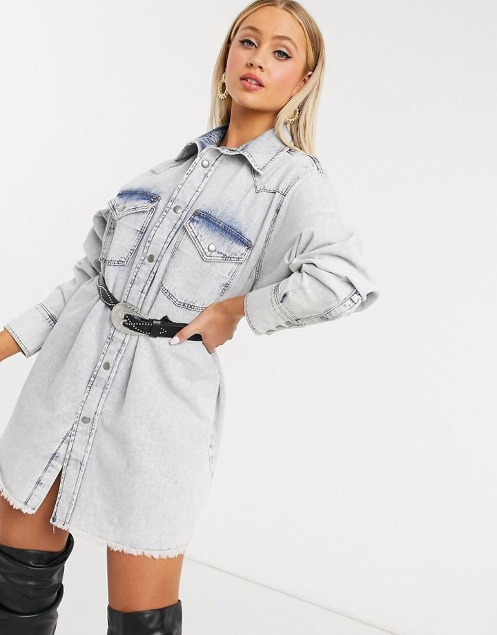 Asos Design Denim Oversized Shirt In Lightwash Blue