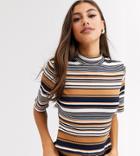 Glamorous Tall High Neck Top In Vintage Stripe