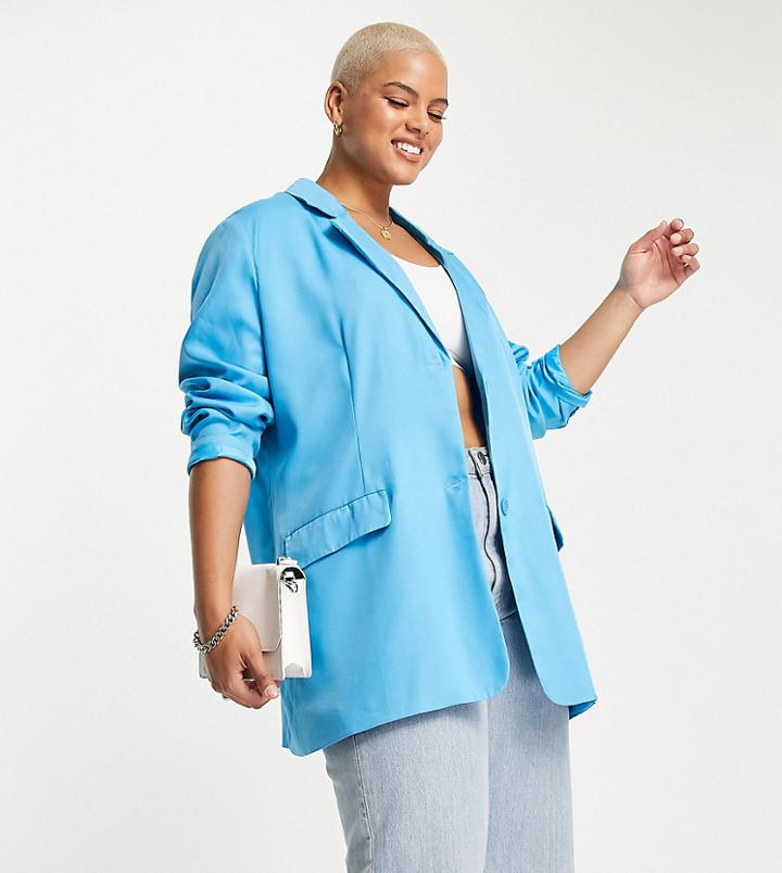 Lola May Plus Single Breasted Blazer In Cobalt Blue