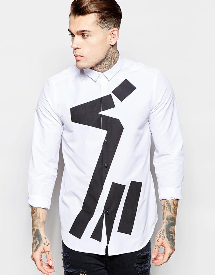 Asos Shirt With Abstract Print In Long Sleeve - White