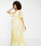 Hope & Ivy Maternity Wrap Maxi Tea Dress In Buttercup Floral-yellow