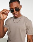 Asos Design T-shirt With Roll Sleeve In Light Brown