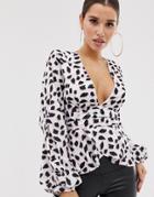 Koco & K Wrap Balloon Sleeve Top In Pink Fleck Print-multi