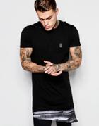 Religion Longline T-shirt With Printed Woven Panel - Black