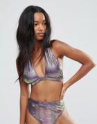 New Look Metallic Keyhole Bikini Top - Purple