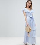 Lost Ink Petite Maxi Dress With Tiered Ruffle Skirt - Blue