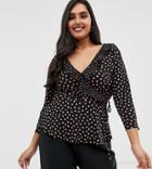 Oasis Curve Wrap Top With Ruffles In Heart Print - Black