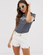 Hollister Smaller Logo Stripe Crop Boyfriend T-shirt