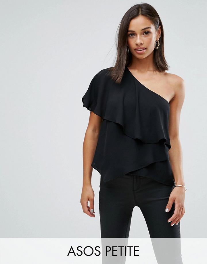 Asos Petite One Shoulder Tiered Top - Black