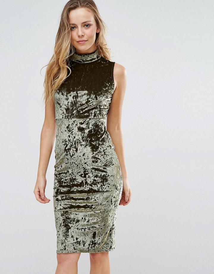 Wal G High Neck Velvet Bodycon Dress - Green