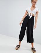 Bershka Heavy Pleat Cropped Pants In Black - Black