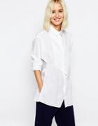 Asos Longline White Shirt With Placket Detail - White