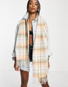Topshop Recycled Pastel Check Scarf In Pink Print-multi