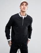 Asos Sweatshirt With Half Zip And Tipping - Black